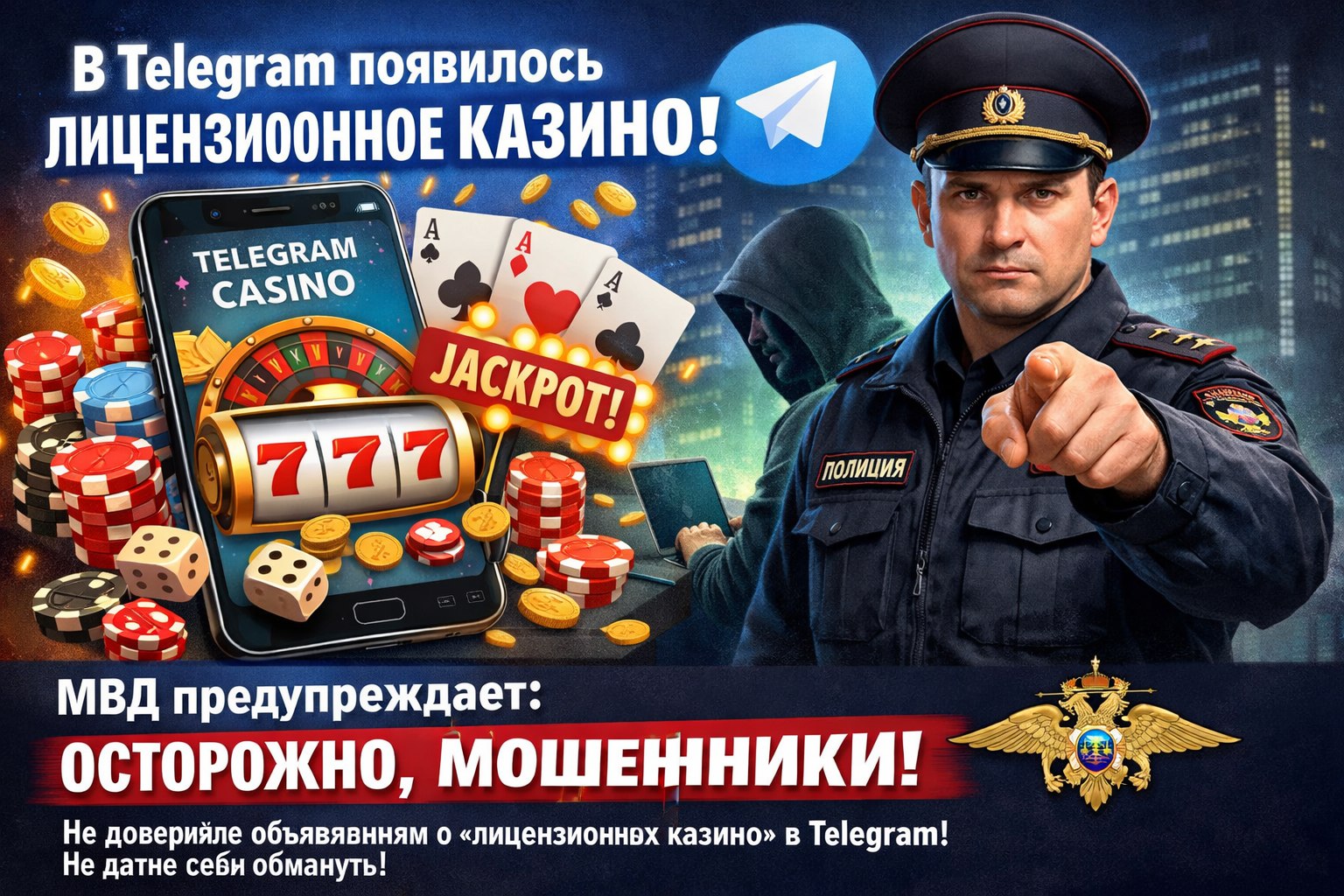 «В Telegram появилось лицензионное казино!» МВД предупреждает о мошенничестве